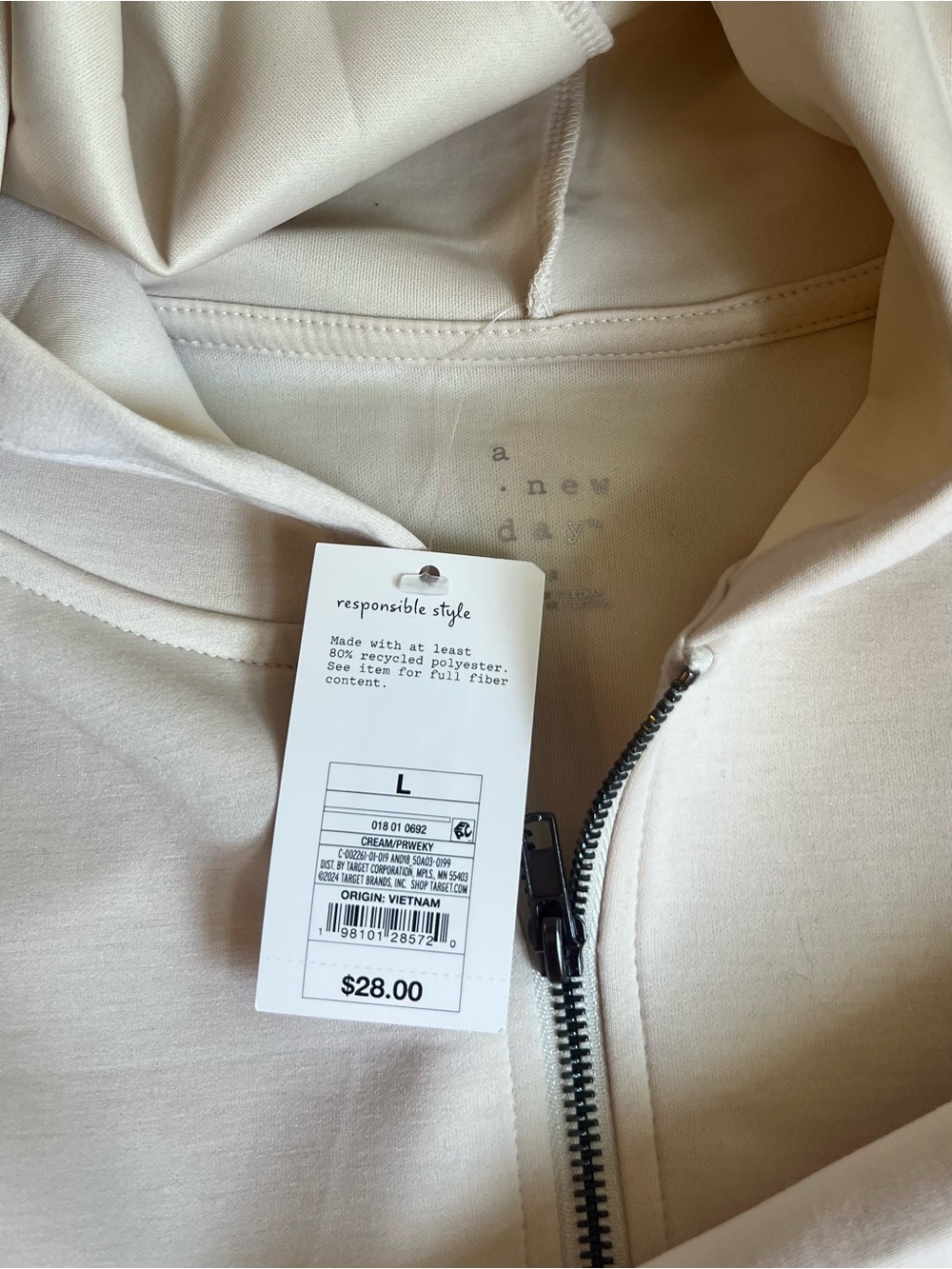 A New Day Cream Full-Zip Scuba Hoodie | Size Large | NWT | Fall Layering 🍂 - Picture 2 of 6